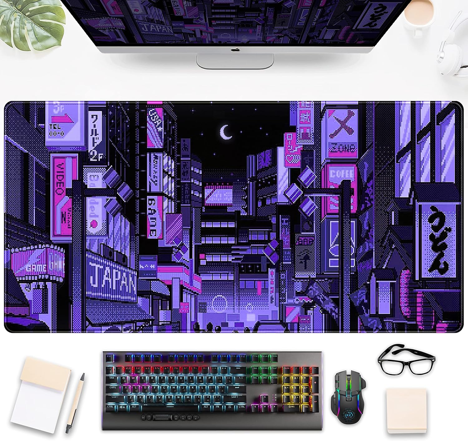 Retro Gaming Tokyo - 도쿄 스트리트 퍼플 네온 픽셀 마우스