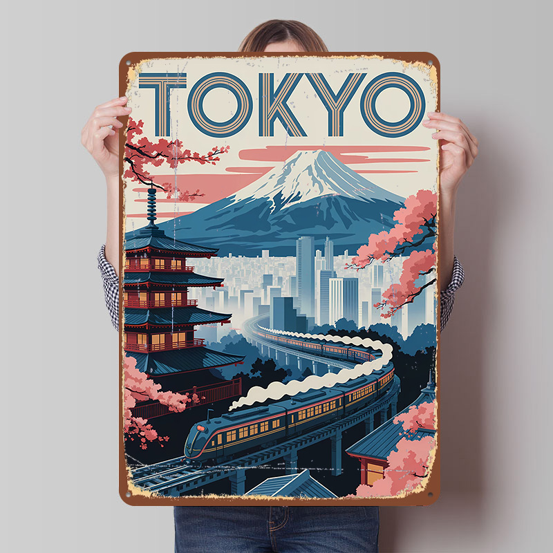 Retro Gaming Tokyo - 도쿄 여행 기차와 탑이 있는 틴플레이트