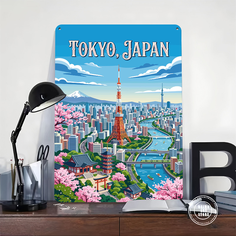 벚꽃이 있는 도쿄 도시 풍경 양철 포스터 맞춤형 벽 예 - Retro Gaming Tokyo 리뷰 및 가격